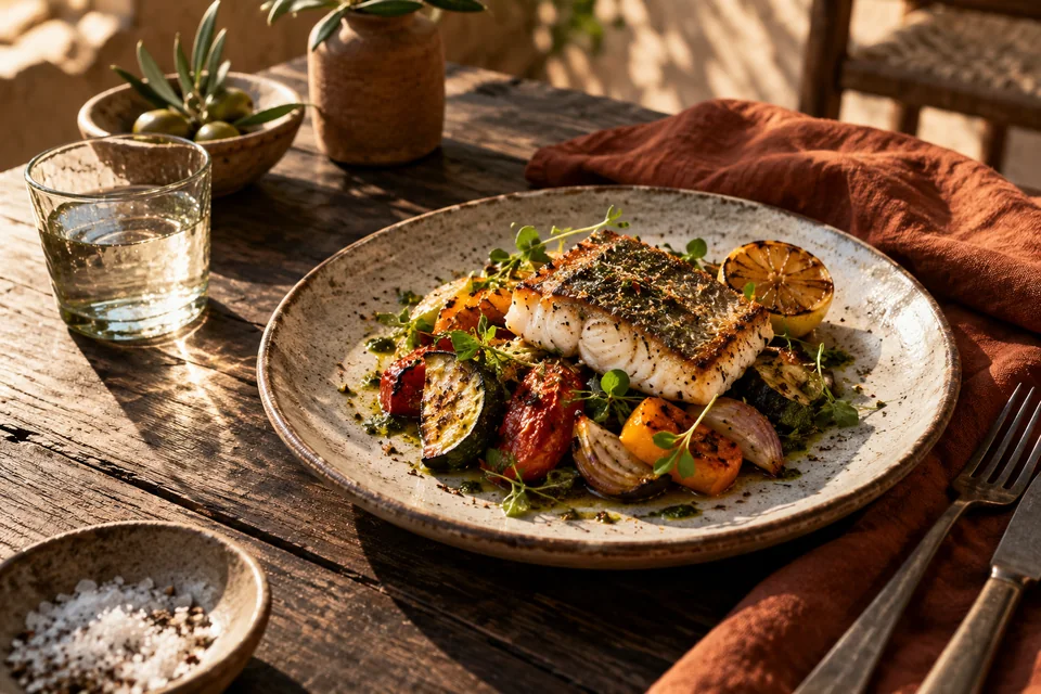 Concepto de fotografía gastronómica con luz cálida y una mesa de restaurante